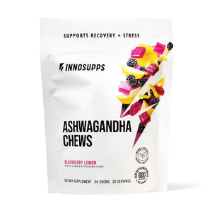 Single pouch of Inno Supps Ashwagandha Chews in Blackberry Lemon flavor.