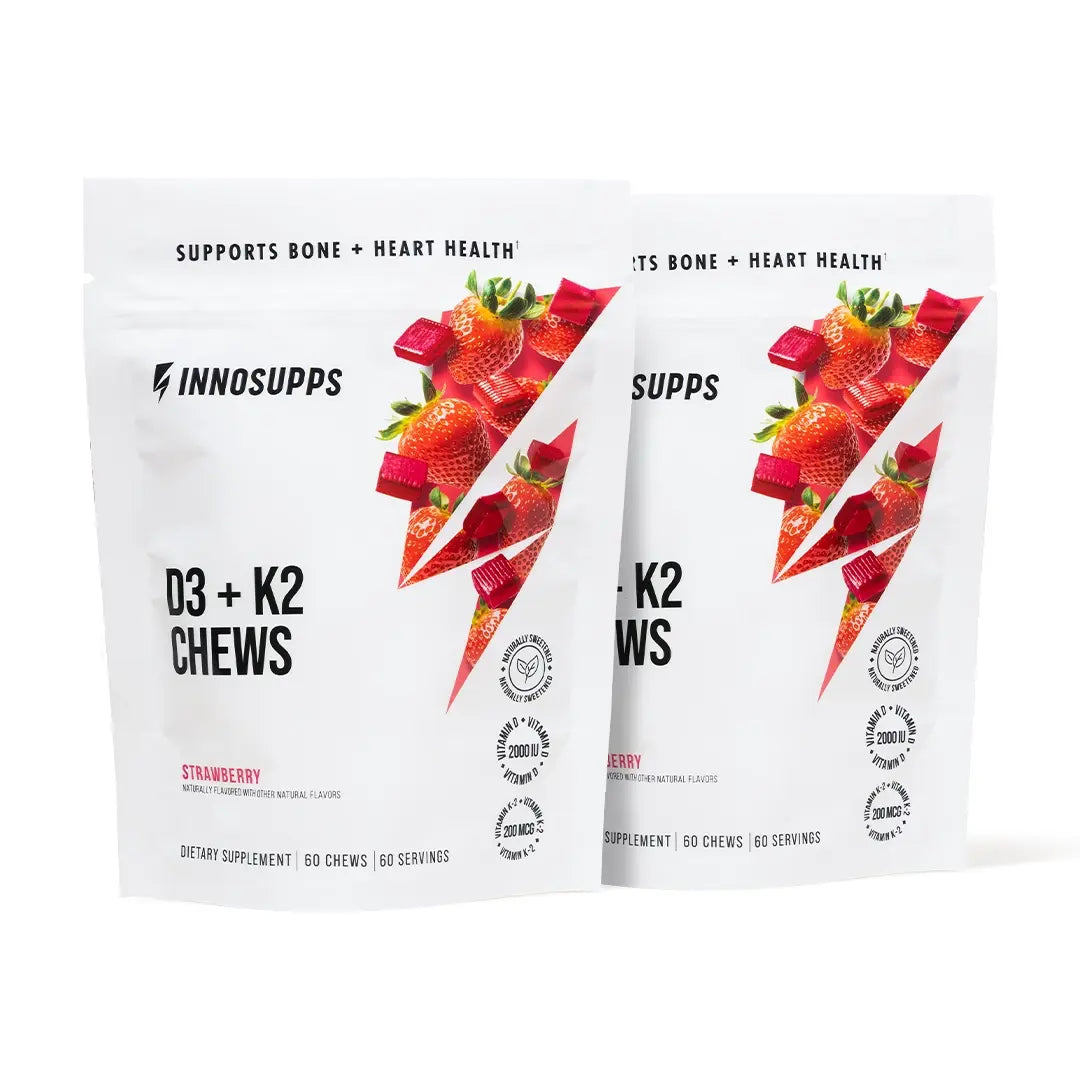 Two-pack bundle of Inno Supps Strawberry D3 + K2 Chews.